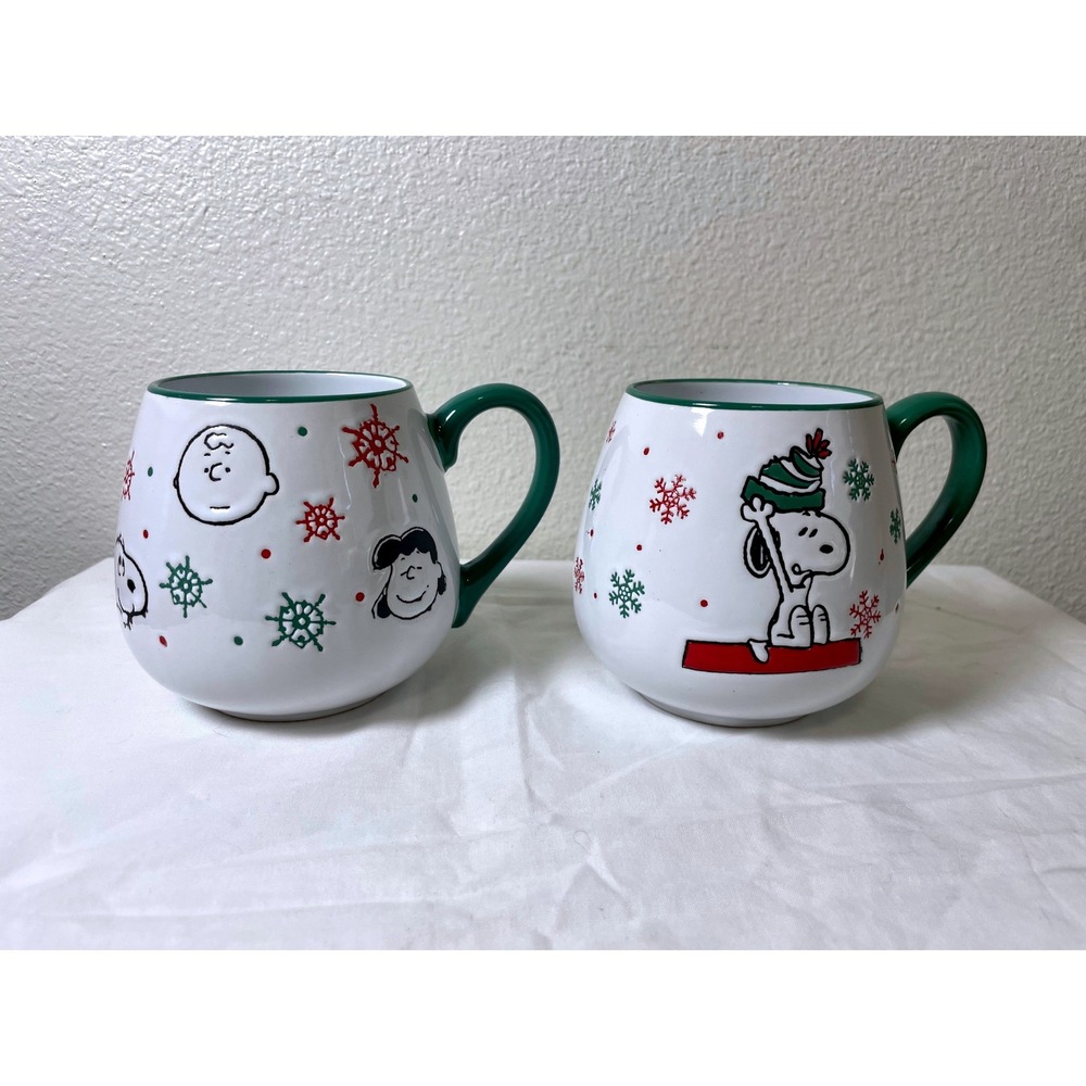 Gibson Peanuts Christmas Mug Set Unisex OS White Green‎ Excellent Snoopy Holiday
